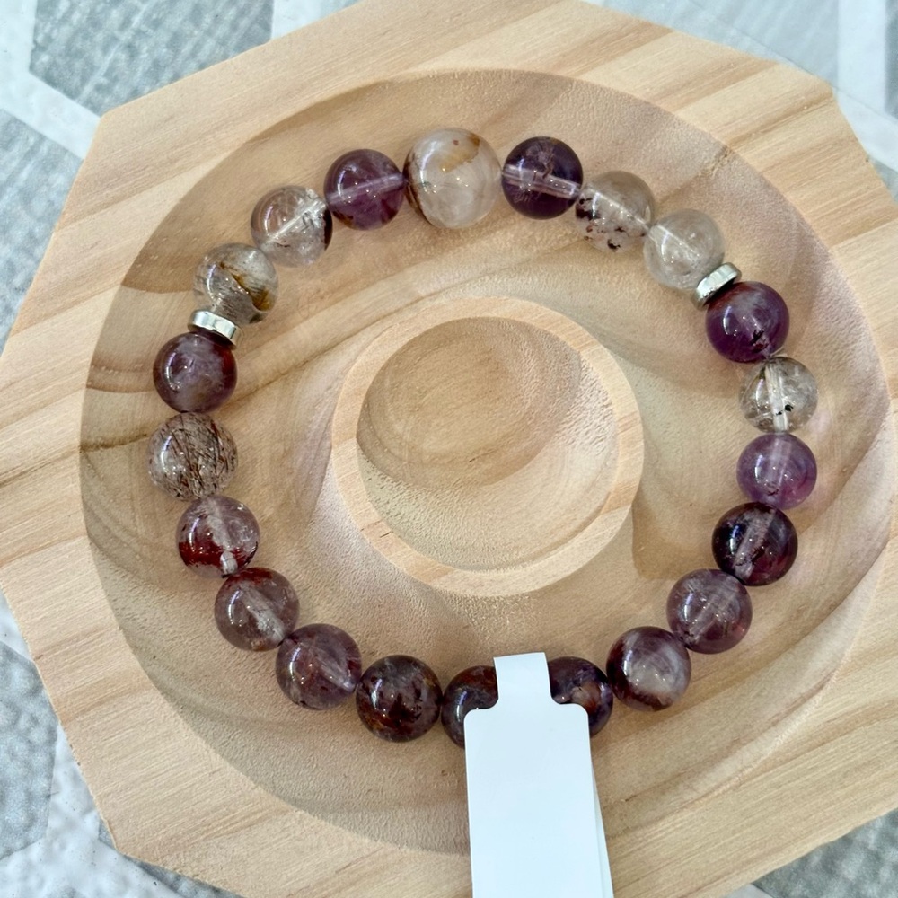 NEW Mixed dark Amethyst/Super 7/Healing Crystal Beads Bracelet